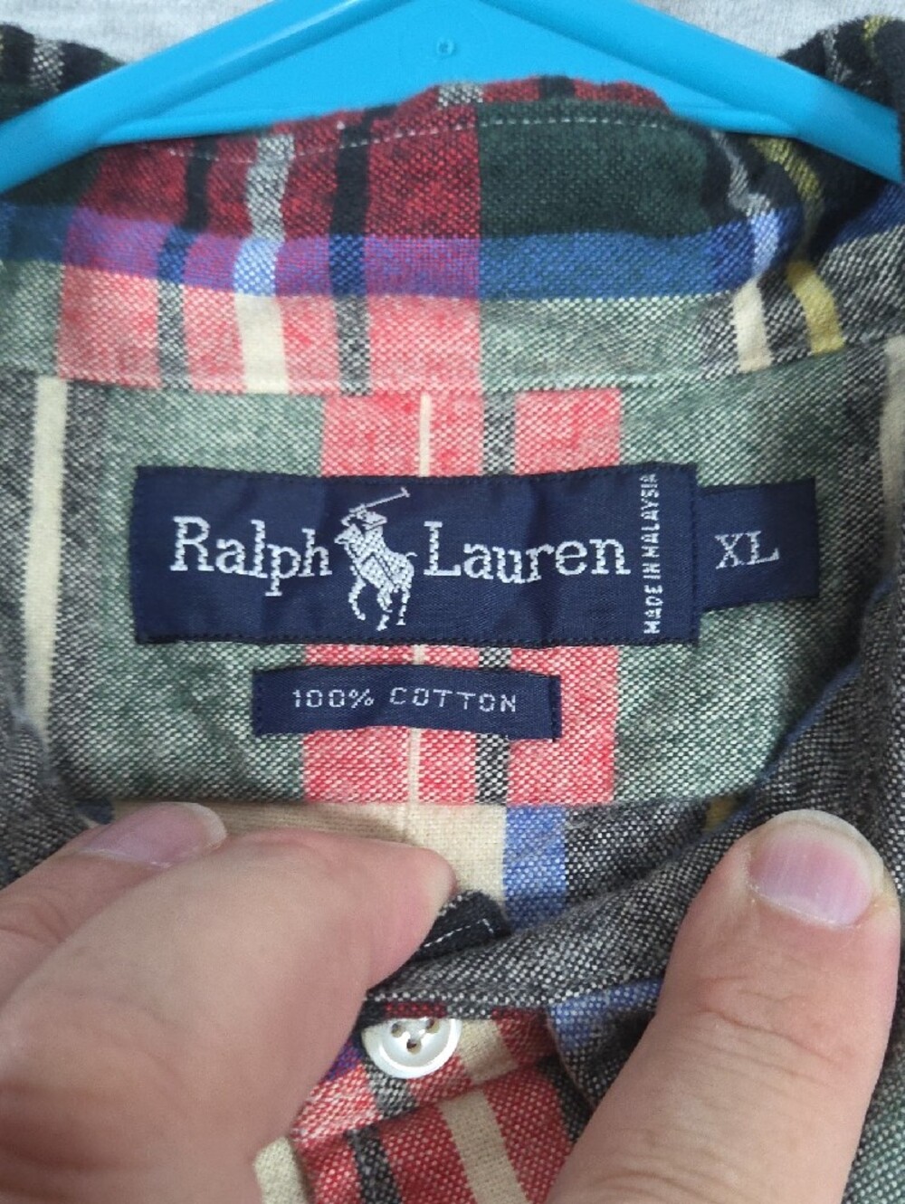 Ralph Lauren Cream, Red & Green Plaid Button-Down Shirt - Picture 8 of 8